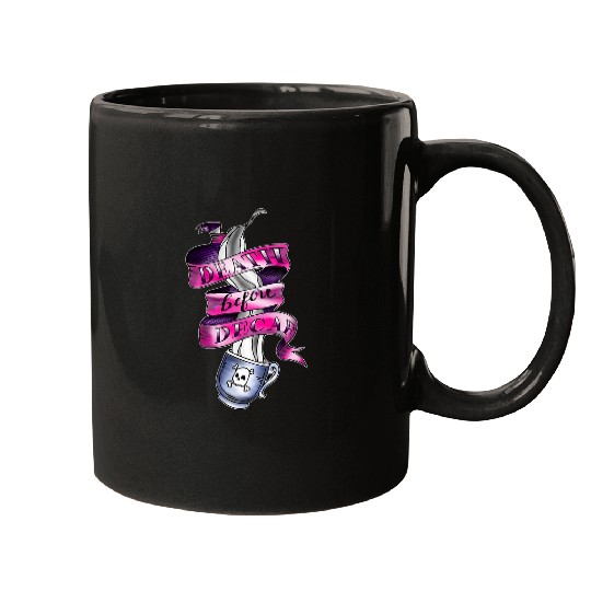 Death Before Decaf Coffee New School Tattoo Mugs