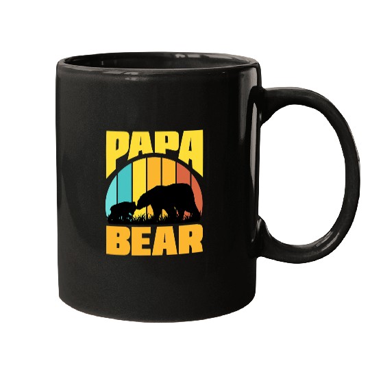 Bear Pet Papa Bear Fathers Day Retro Sunset Bear Dad Stepdad New Dad Mugs