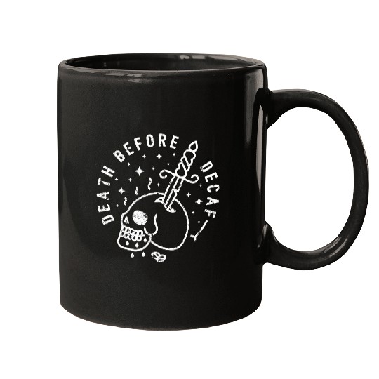 Death Before Decaf Tattoo Dagger Skull Mugs