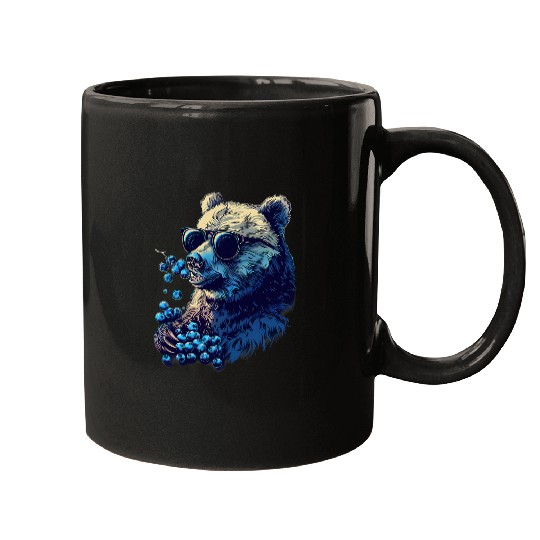 Bear Pet Blueberry Bear Sunglasses Portrait Drawing Blueberry Fruit Mugs