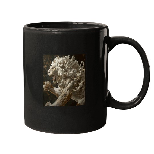 Lion Pet Powerful Strong Victorian Angry Ivory Lion Fantasy Art 2 Mugs