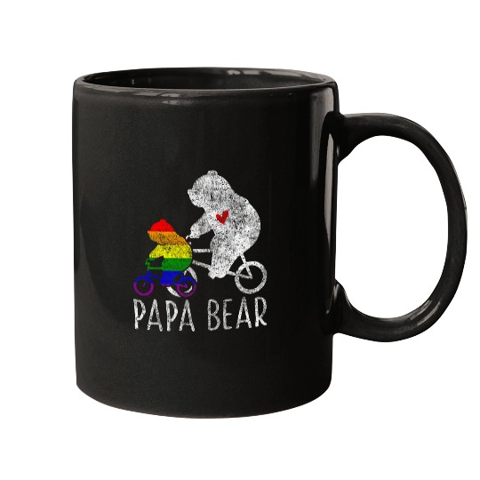 Bear Pet papa bear rainbow dad support far bicycle love Mugs