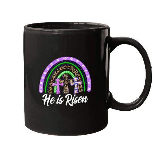 He Is Risen Leopard Rainbow Christian Jesus Happy Easter Day Mugs