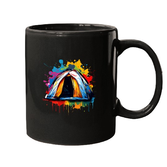 Camping Tent Splashes Art Colorful Outdoor Adventurer Camper Mugs