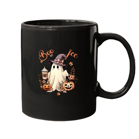 Coffee Fun Boo Jee ghosts Drinking Coffee Coquette Bow Halloween Women Mugs