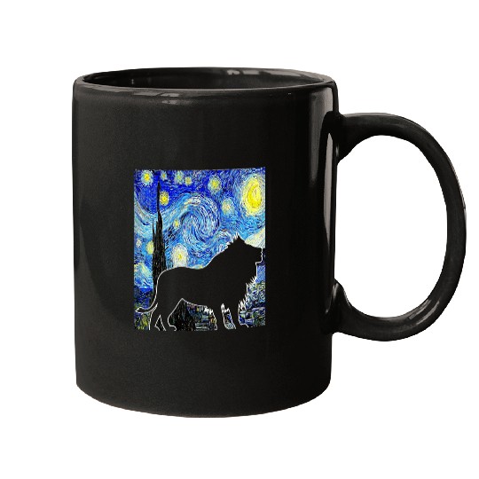 Lion Pet Starry Night Van Gogh Lion Painting Mugs