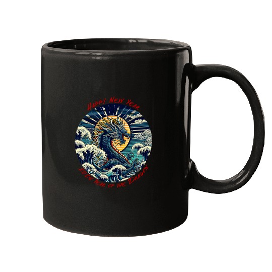 Dragon Pet Year of the Dragon with The Great Wave off Kanagawa Mugs