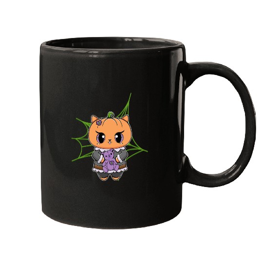 Bear Pet Pumpkin Cat And Horror Teddy Bear Feline For Halloween Fans Mugs