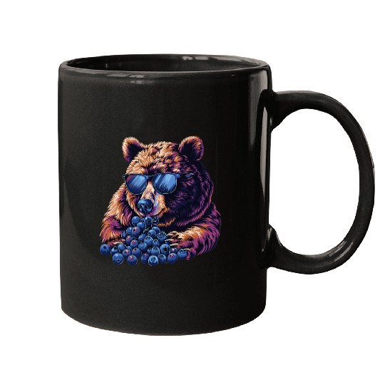 Bear Pet Blueberry Bear Sunglasses Blueberry Fruit Portrait Drawing Mugs
