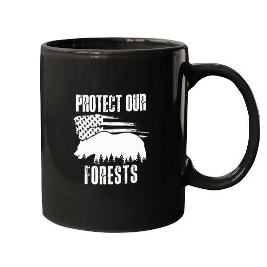 Bear Pet Protect Our Forests American Flag Mountain Bear Forest Mugs