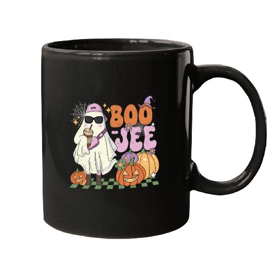 Coffee Fun Boojee ghosts Drinking Coffee Spooky Halloween Pumpkin Mugs