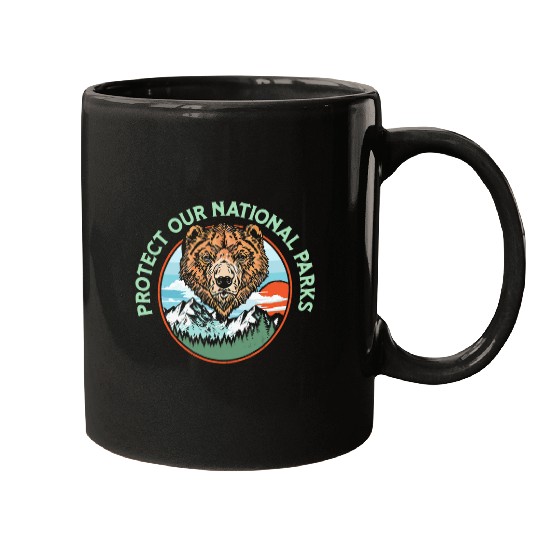 Bear Pet Protect Our National Parks Retro Grizzly Bear Graphic Mugs