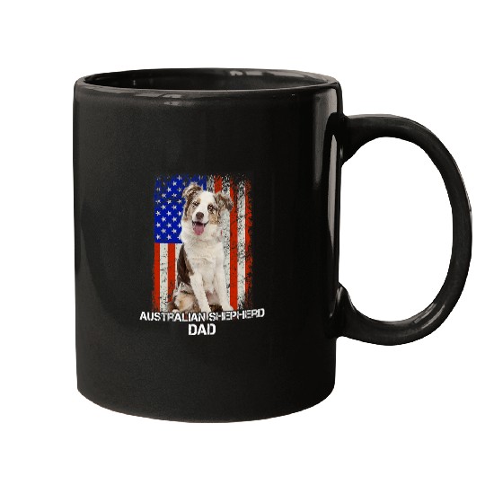 Australian Shepherd Dog Dad Father Day American Flag Mugs