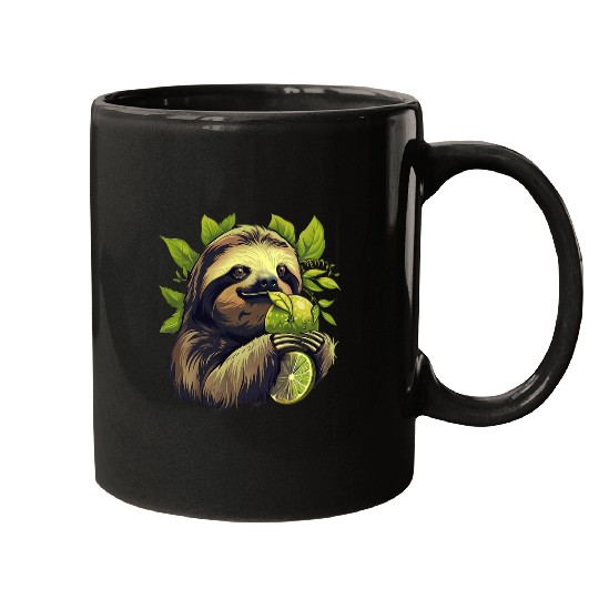 Sloth Pet Lime Sloth Lime Fruit Nature Sloth Lover Animal Art Wildlife Mugs