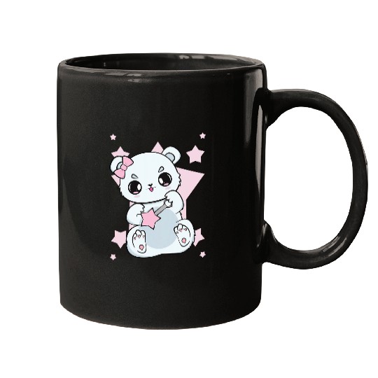 Cute Anime Polar Bear With Hair Clip And Princess Scepter Mugs