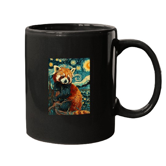 Panda Pet Red Panda Starry Night Van Gogh Graphic Mugs