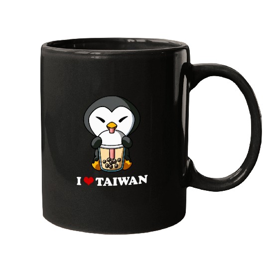 Penguin Pet Kawaii Cute Anime Penguin Bubble Tea I Love Taiwan Mugs
