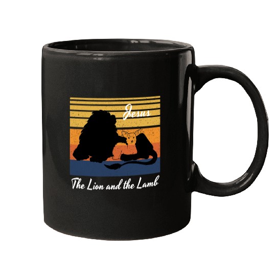 Lion Pet The Lion And The Lamb Christian Retro Jesus The Lamb Of God Mugs