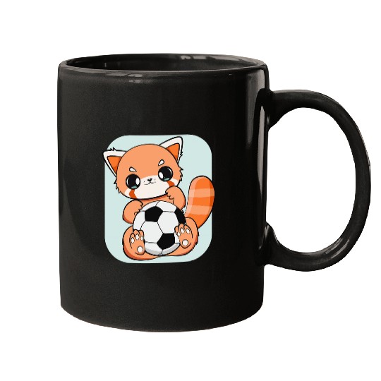 Panda Pet Red Panda With Soccer Ball Sport Chibi Anime Otaku Mugs