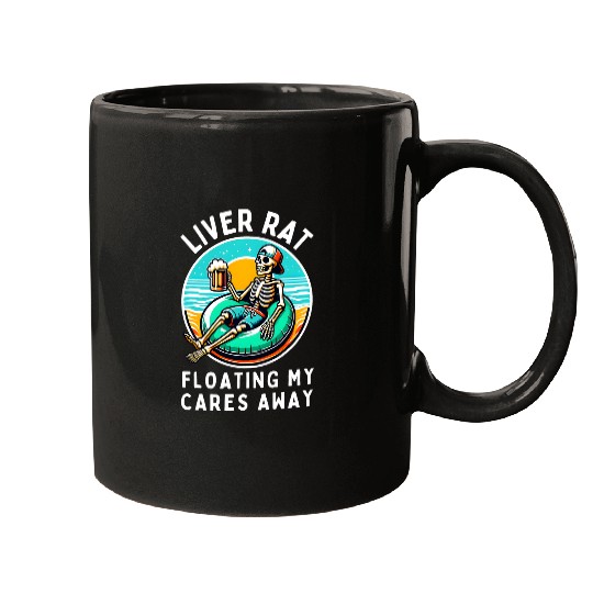 Beer Fun River Rat Floating My Cares Away Angler Beer Lover Skeleton Mugs