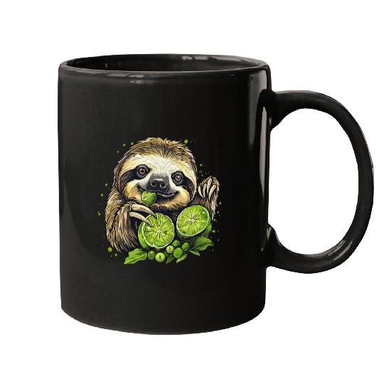 Sloth Pet Lime Sloth Drawing Animal Print Artwork Wildlife Lime Lover Mugs