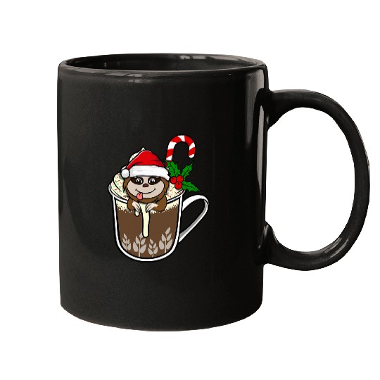 Sloth Pet is sitting in Cocoa Hot Chocolate christmas drink Mugs