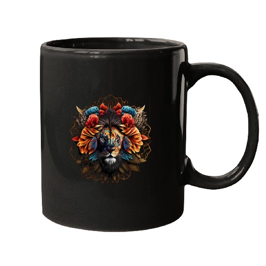 Lion Pet Mandala Flowers Animal Print Art Animal Lover Lion Mugs