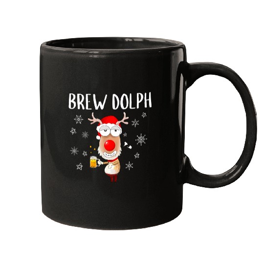 Beer Fun Beer Brew Dolph Funny Rudolph Reindeer Drinking Craft Beer 2 Mugs