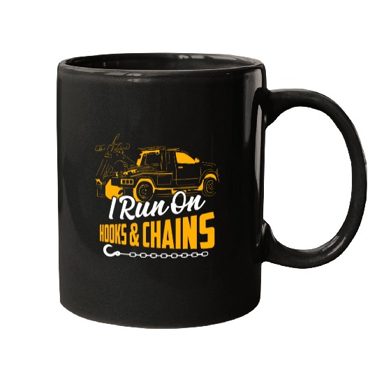 Discover I Run On Hooks Chains Trucking Tow Truck Driver Mugs