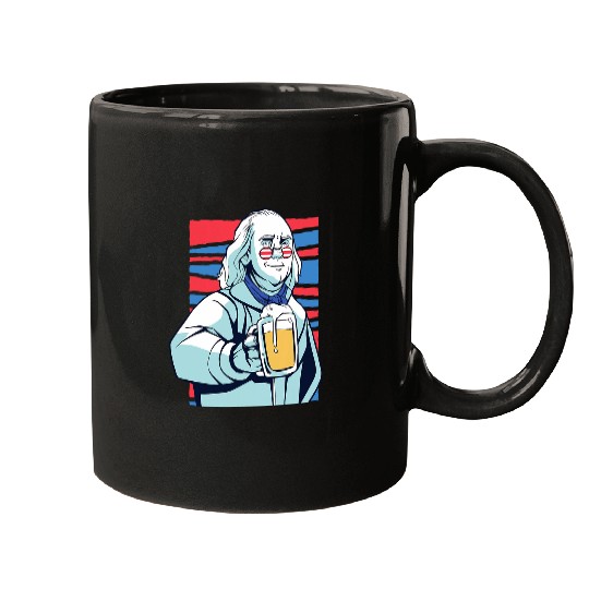 Beer Fun USA president Ben Franklin having a beer Fun Mugs