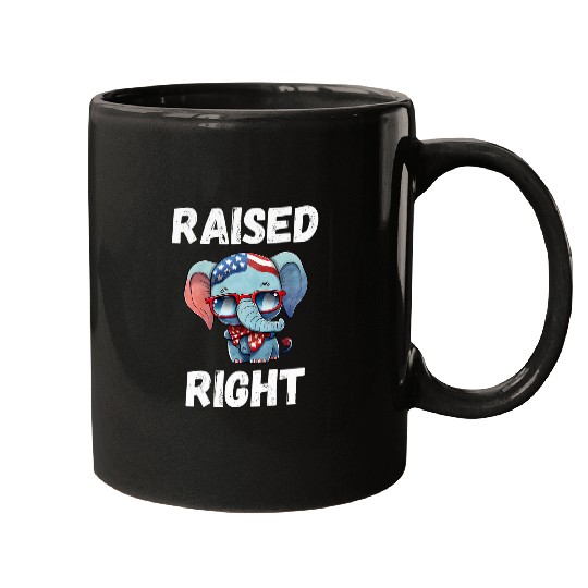 Elephant Pet Raised Right Vote Republican American Flag Elephant Mugs