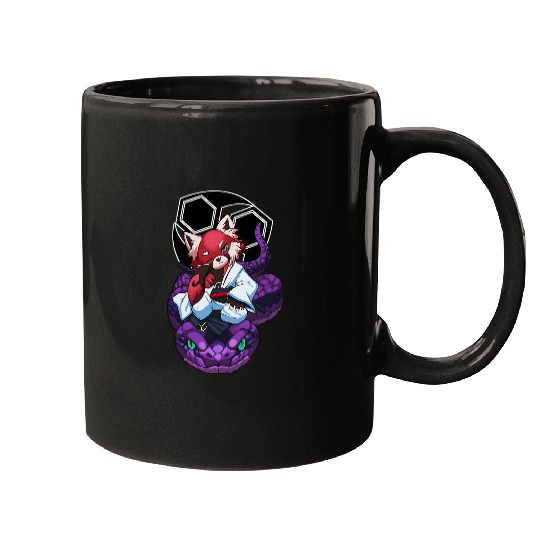 Panda Pet Cute Chibi Red Panda Ronin Snake Charmer Anime Lover Mugs