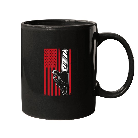 Mens vintages American Flag Chainsaw Woodworking Mugs