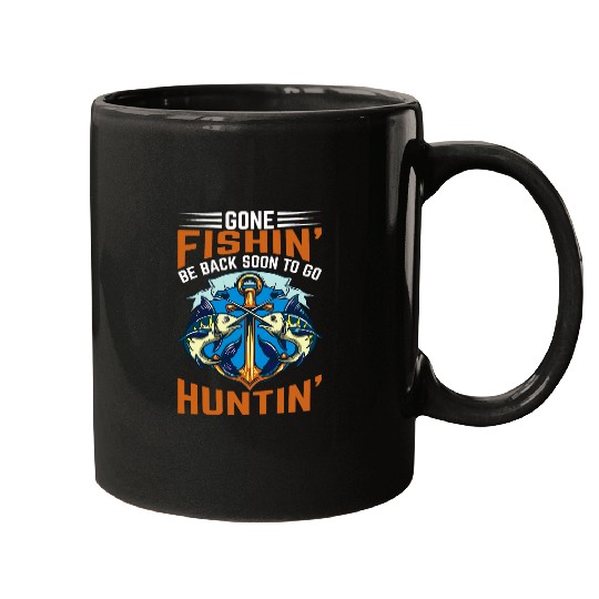 Discover Gone Fishin Be Back Soon To Go Hunting Fisherman Angler 2 Mugs