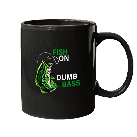 Fish On Dumb Bass Fish Fisherman Fishing Hook Joke Funny Men 2 Mugs