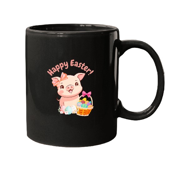 Easter Bunny Spring Pig bow Egg Hunting Basket Mugs