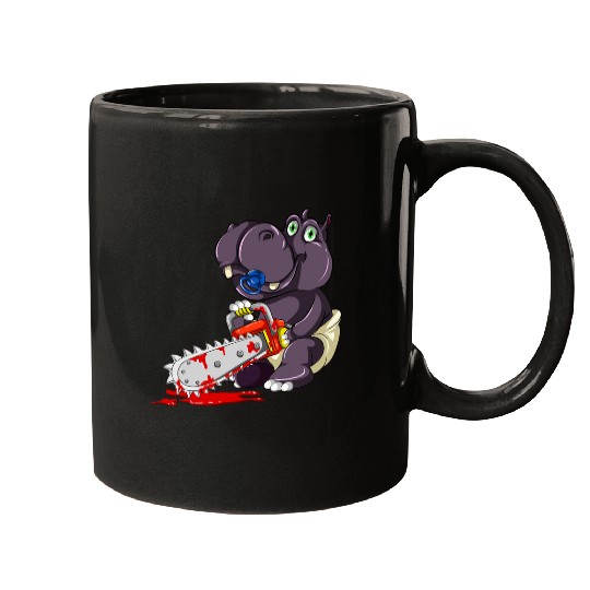 Hippo Pet Spooky Halloween Costume Gift Idea Chainsaw Hippo Mugs