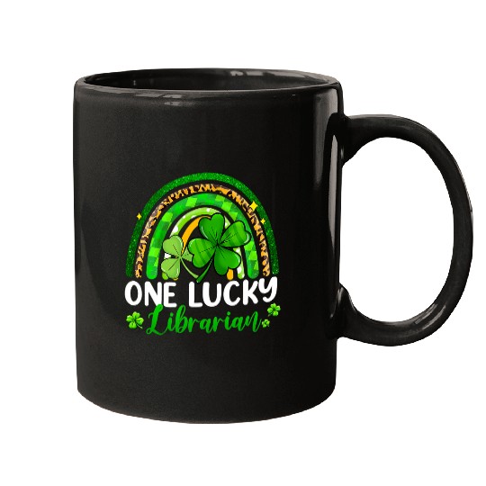 Librarian Job One Lucky Librarian Rainbow St Patricks Day Shamrock 4 Mugs