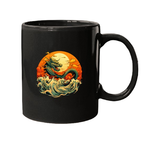 Dragon Pet The Great Wave off Kanagawa Japanese Kaiju Dragon Kings Mugs