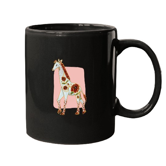 Giraffe Pet Albino Giraffe Rare Floral Red Poppy Punk Style for Women Mugs
