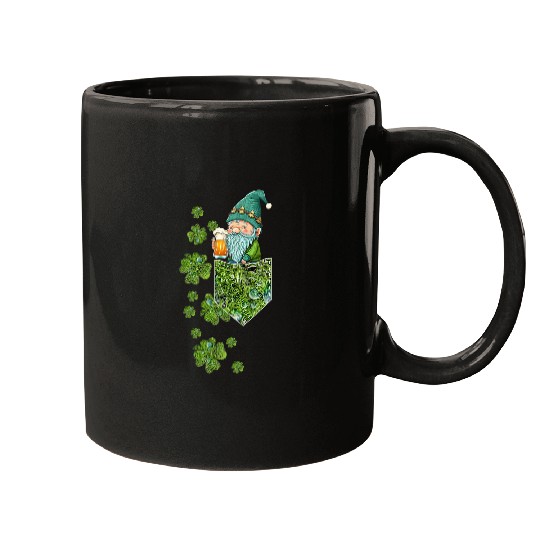 Beer Fun Gnome in Green Pocket Funny Beer Clovers St Patricks Day Mugs