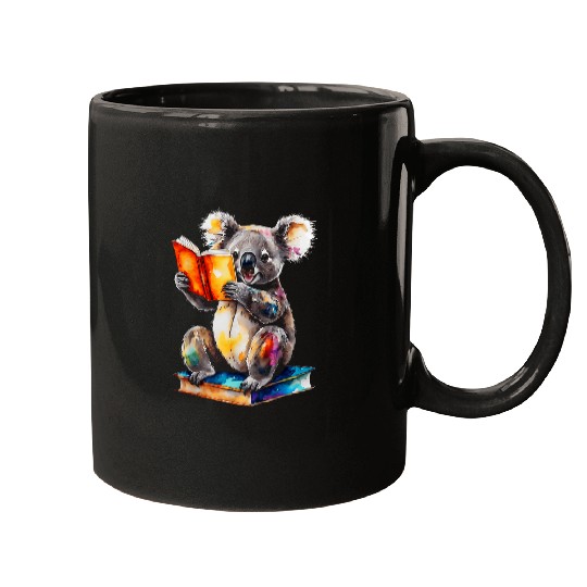 Koala Pet Bear Reading Book Colorful Funny Animal Print Graphic Mugs