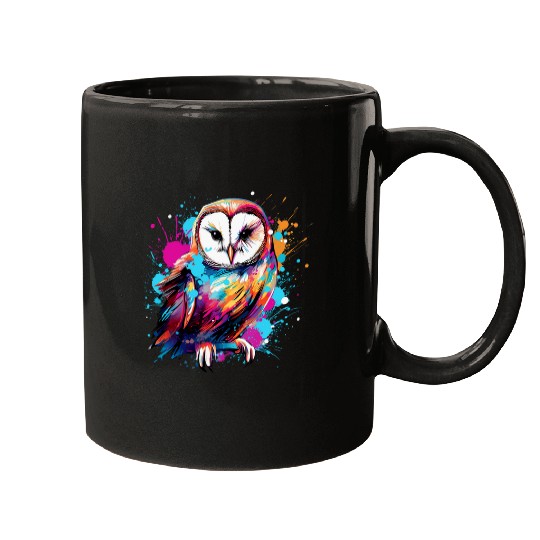 Owl Pet American Barn Owl Owls Lover Colorful Splash Art Mugs