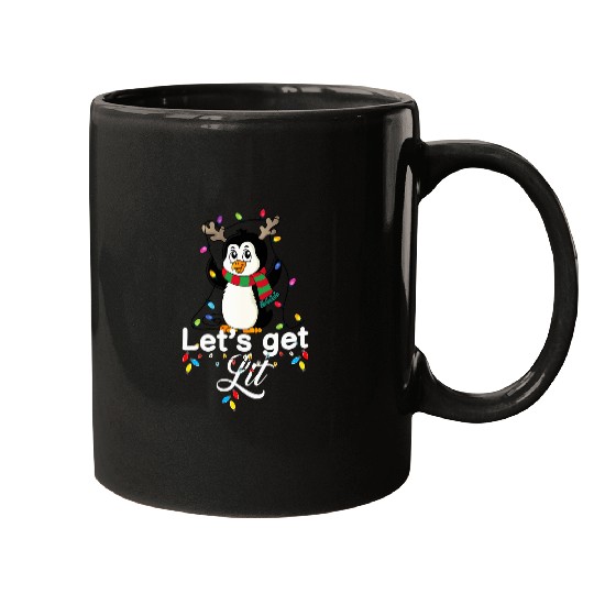 Penguin Pet lets get lit adult christmas penguin xmass lights Mugs