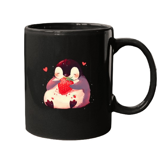 Penguin Pet Strawberry Penguin Cute Strawberries Animal Print Drawing Mugs
