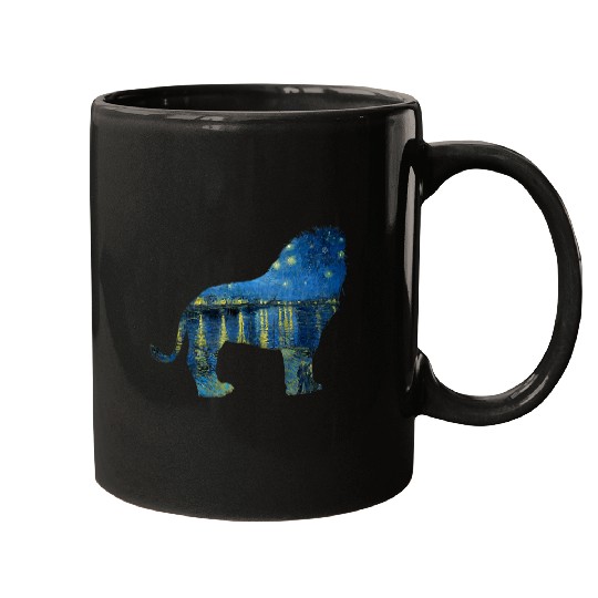 Lion Pet Van Gogh Starry Night Rhone Aesthetic Art Mugs