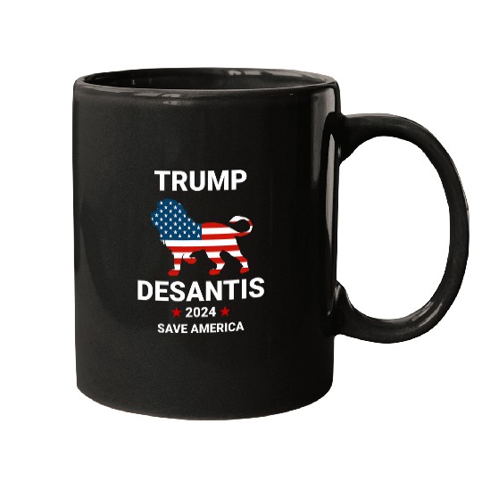 Lion Pet Trump Desantis 2024 Save America USA Flag Lion Election Mugs