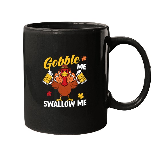 Beer Fun Gobble Me Swallow Me Turkey Beer Autumn Thanksgiving Retro Mugs
