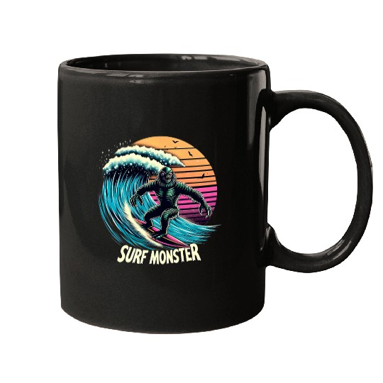 Surf Monster Surfing Cryptid Sea Creature vintages Surf Beast Mugs
