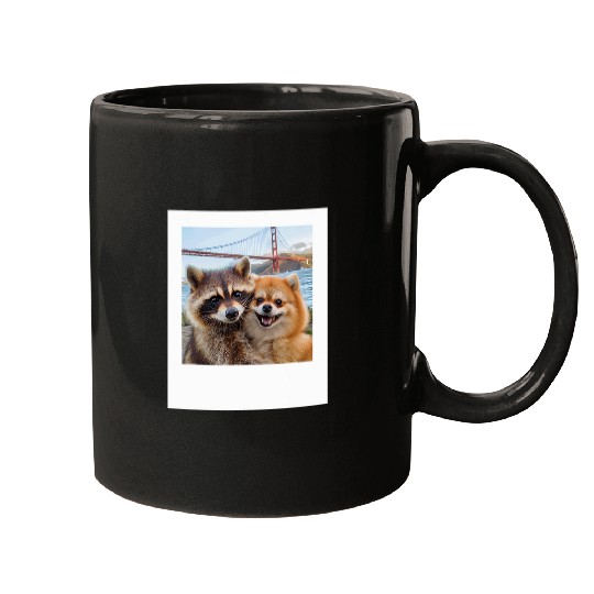 Raccoon Pet Pomeranian Selfie Golden Gate Bridge San Francisco Mugs